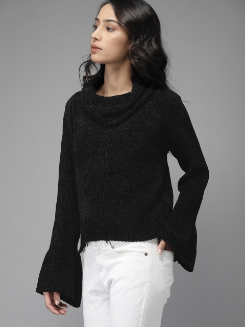 

Moda Rapido Women Black Ribbed Pullover