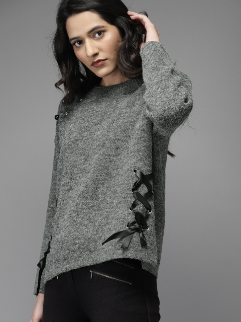 

Moda Rapido Women Grey Solid Acrylic Pullover