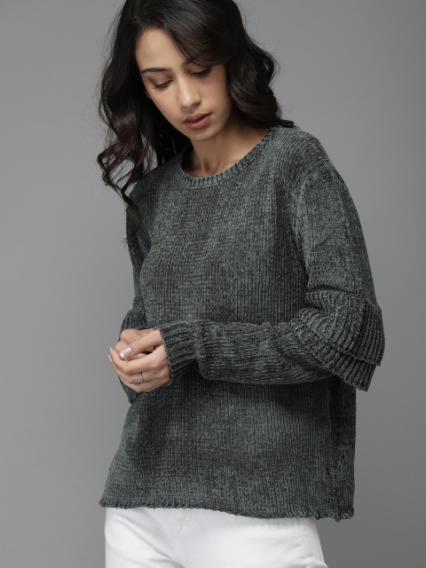 

Moda Rapido Women Grey Ribbed Pullover