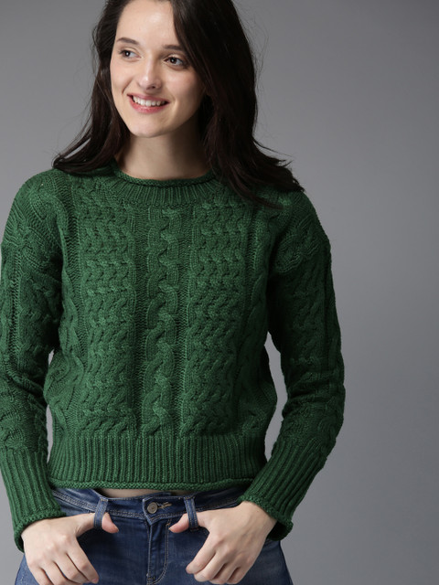 

HERE&NOW Women Green Self-Design Pullover