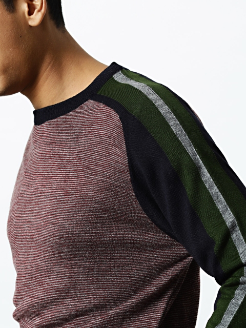 

Mr Bowerbird Men Maroon Self Striped Sports Jumper