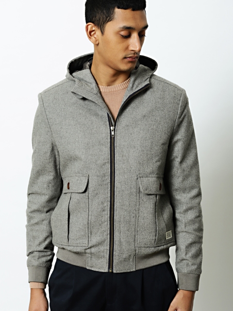 

Mr Bowerbird Men Grey Solid Tailored Fit New York Woollen Bomber