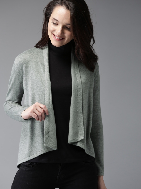 

HERE&NOW Women Grey Solid Front-Open Sweater