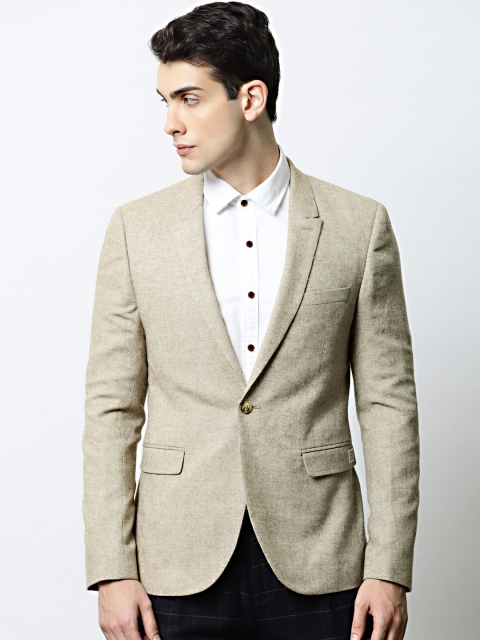 

Mr Bowerbird Beige Solid Tailored Fit Casual Blazer