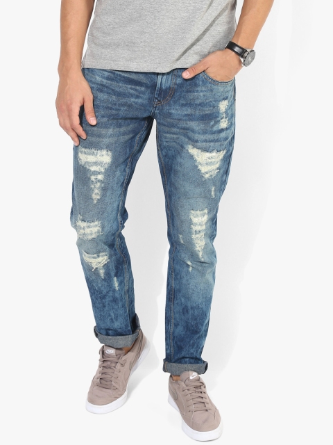 

People Men Blue Slim Fit Low-Rise Highly Distressed Jeans