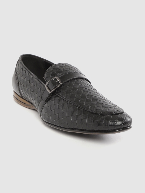 

San Frissco Men Black Basket Weave Semi Formal Slip-ons