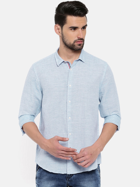 

Blackberrys Men Blue & White Slim Fit Self Design Casual Shirt