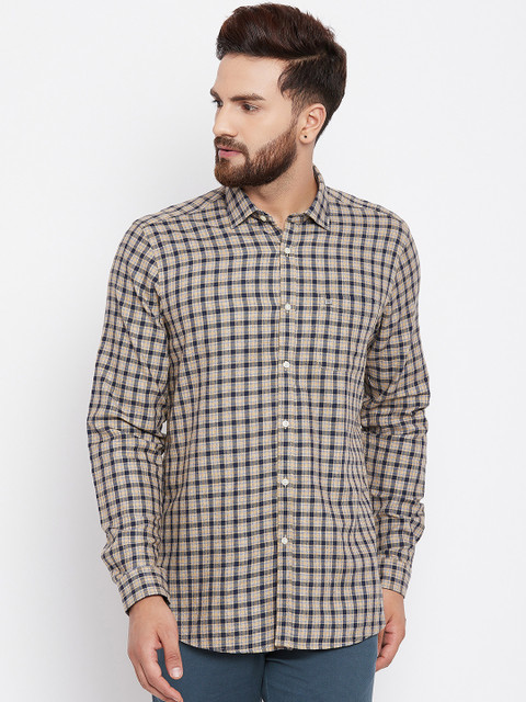 

Blackberrys Men Beige & Navy Blue Slim Fit Checked Casual Shirt
