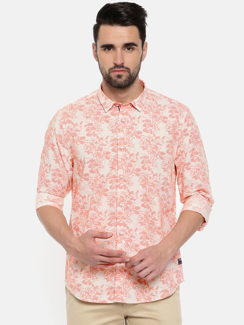 

Blackberrys Men Off-White & Rust Red Slim Fit Printed Casual Shirt