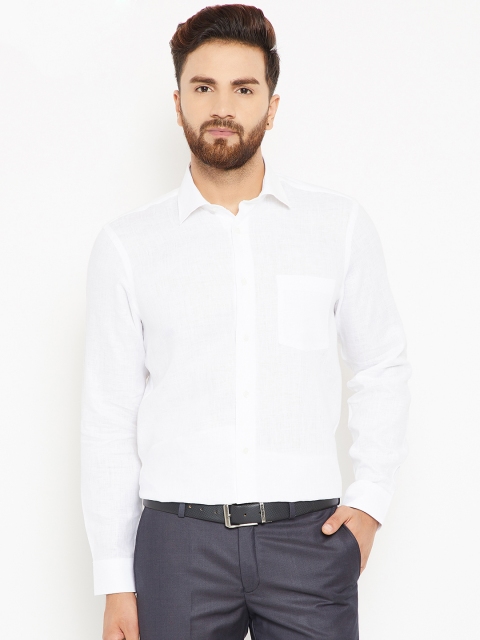 

Blackberrys Men White Linen Regular Fit Solid Smart Casual Shirt