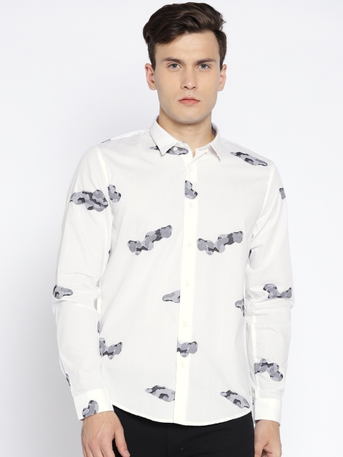 

Blackberrys Men White & Grey Trim Fit Self Design Casual Shirt