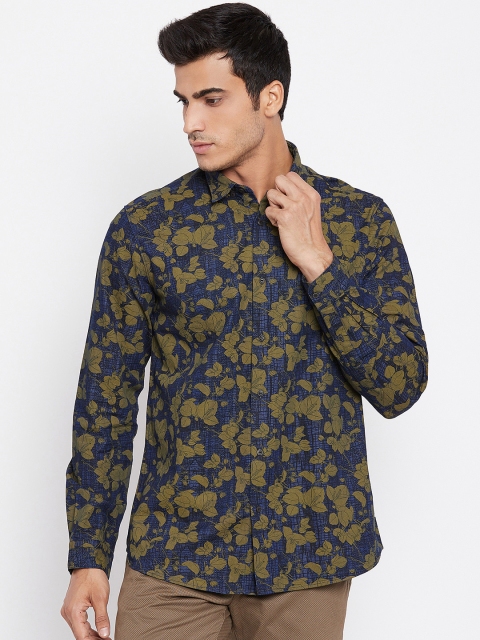 

Blackberrys Men Navy & Olive Green Slim Fit Printed Casual Shirt, Navy blue