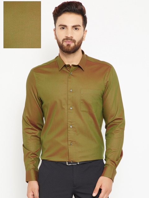

Blackberrys Men Olive Green Slim Fit Solid Formal Shirt
