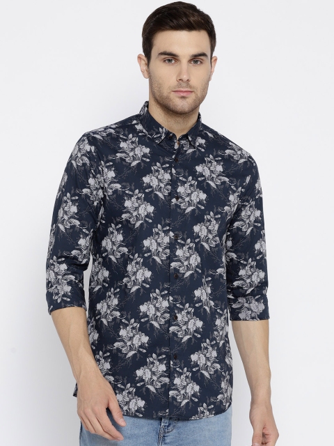 

Blackberrys Men Navy Blue & Grey Trim Fit Printed Casual Shirt