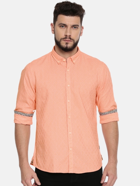 

Blackberrys Men Orange Slim Fit Self Design Casual Shirt