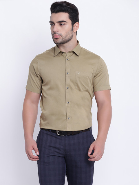 

Blackberrys Men Olive Green Slim Fit Solid Casual Shirt