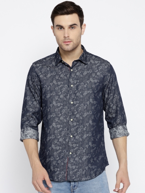 

Blackberrys Men Navy Blue & Grey Slim Fit Self Design Casual Shirt