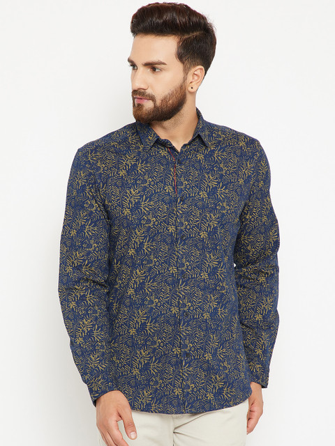 

Blackberrys Men Navy & Olive Green Slim Fit Printed Casual Shirt, Navy blue