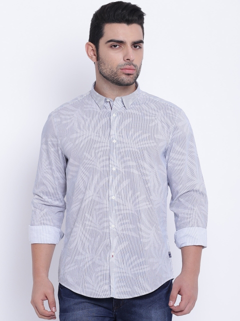 

Blackberrys Men White & Navy Blue Slim Fit Striped Casual Shirt