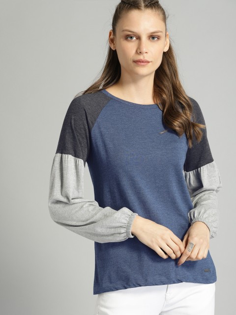 

Roadster Women Blue Solid Round Neck Pure Cotton T-shirt
