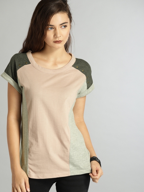 

Roadster Women Pink Colourblocked Round Neck T-shirt