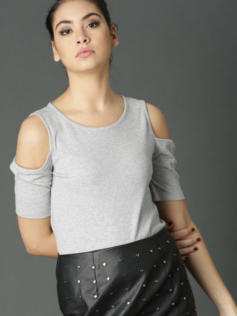 

Roadster Women Grey Melange Solid Top