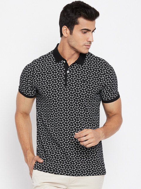 

Blackberrys Men Black & White Printed Polo Collar T-shirt