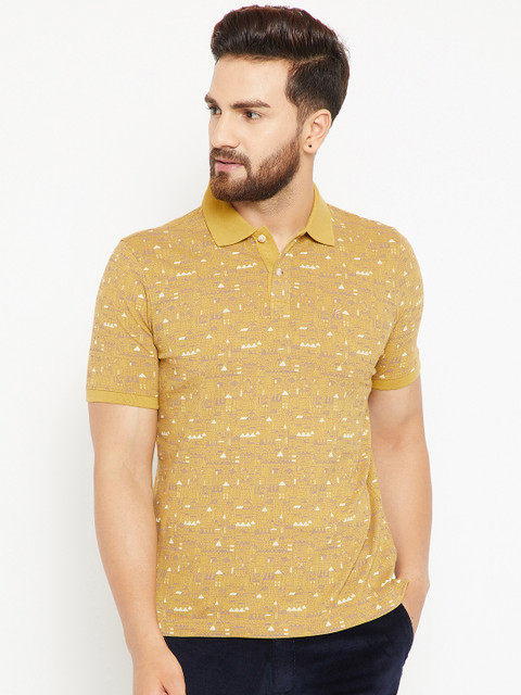 

Blackberrys Men Mustard Yellow Printed Polo Collar T-shirt