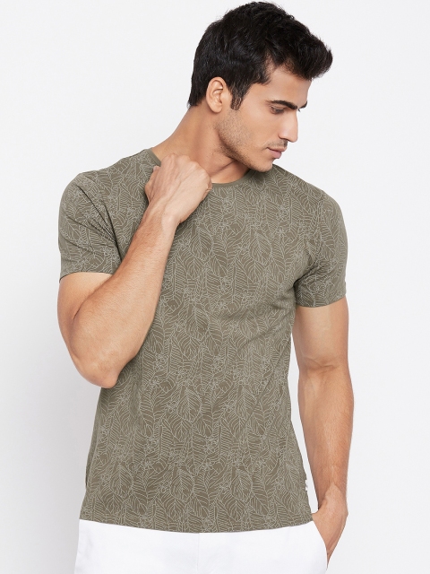 

Blackberrys Men Olive Green Printed Round Neck T-shirt