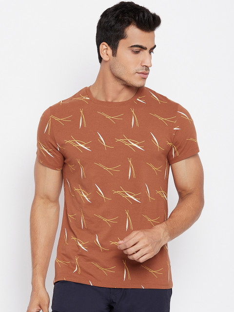 

Blackberrys Men Rust Brown Printed Round Neck T-shirt