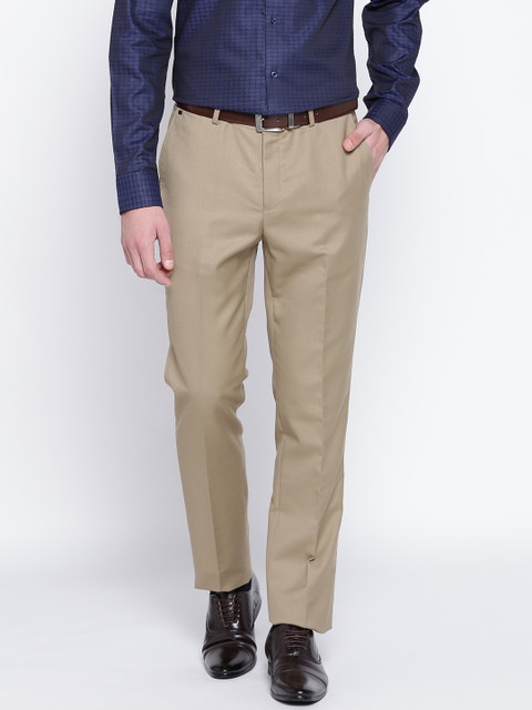 

Blackberrys Men Khaki Regular Fit Solid Formal Trousers