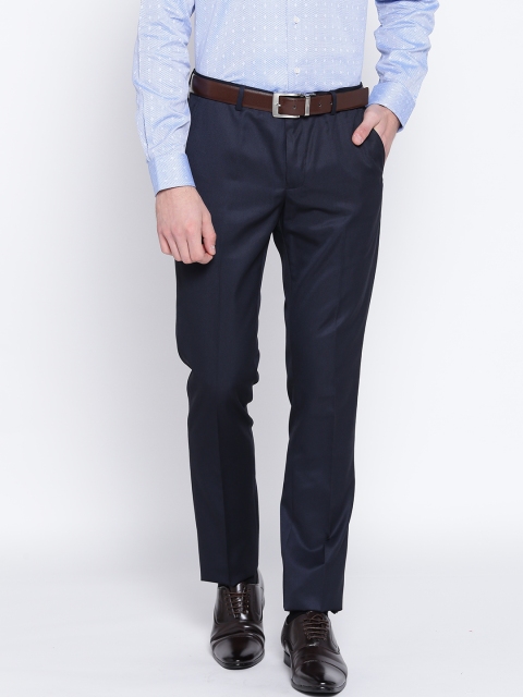 

Blackberrys Men Navy Blue B-95 Slim Fit Solid Formal Trousers
