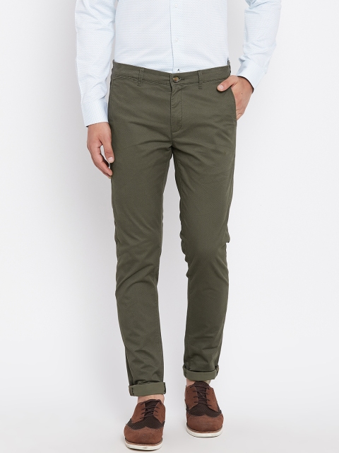 

Blackberrys Men Olive Green Slim Fit Printed Chinos