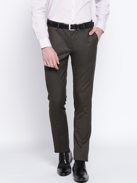 

Blackberrys Men Olive Brown Regular Fit Solid Formal Trousers