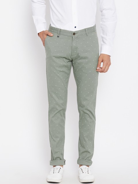 

Blackberrys Men Olive Green Slim Fit Printed Chinos