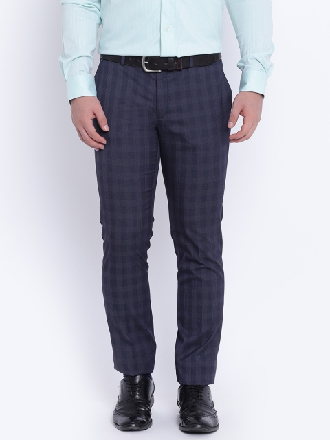 

Blackberrys Men Blue Checked Formal Trousers