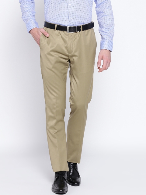 

Blackberrys Men Khaki Regular Fit Solid Formal Trousers