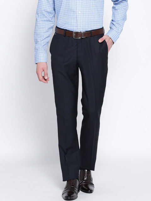 

Blackberrys Men Navy Regular Fit Solid Formal Trousers, Navy blue