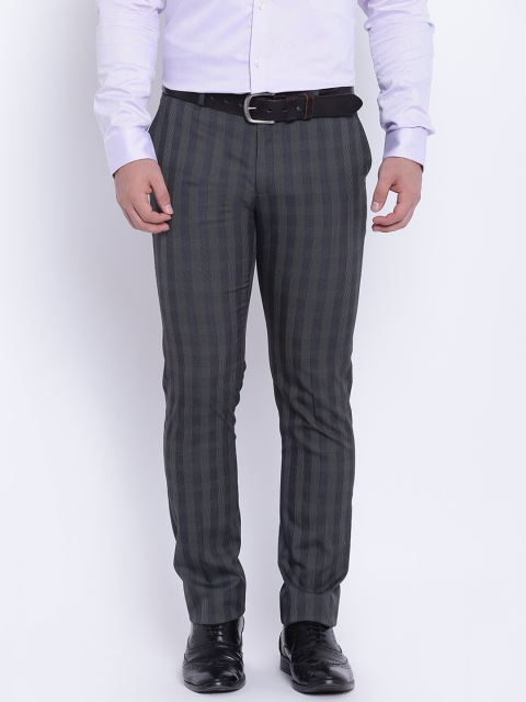 

Blackberrys Men Charcoal Grey Checked Formal Trousers