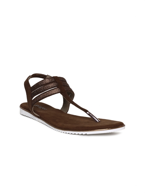 

Ginger by Lifestyle Women Brown Solid Synthetic T-Strap Flats