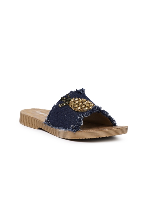 

Ginger by Lifestyle Navy Blue Solid Canvas Open Toe Flats