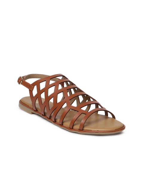 

Ginger by Lifestyle Women Brown Solid Cutwork Open Toe Flats