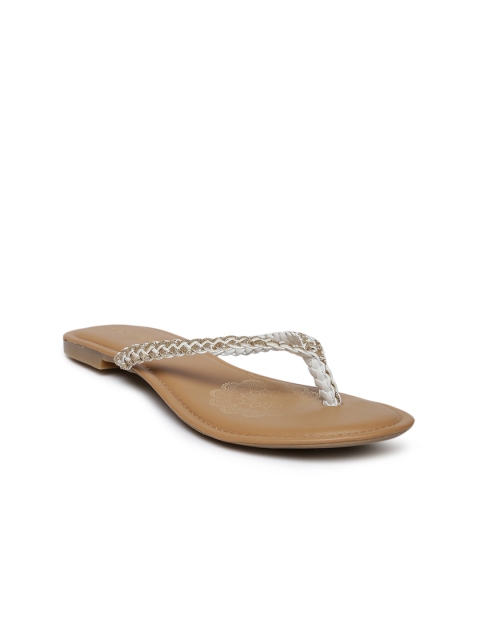 

Melange by Lifestyle Women White & Gold Woven Design Open Toe Flats