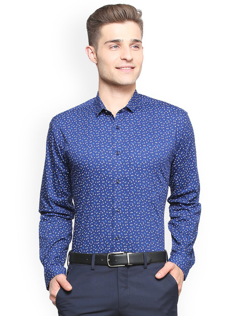 

V Dot Men Blue Slim Fit Printed Formal Shirt