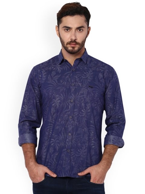 

V Dot Men Blue Slim Fit Printed Casual Shirt