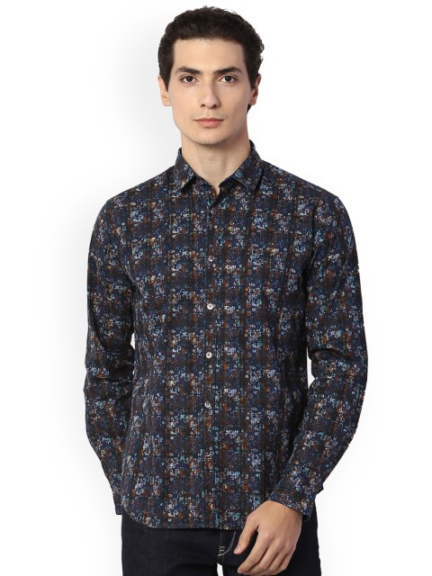 

V Dot Men Navy Blue Slim Fit Printed Casual Shirt
