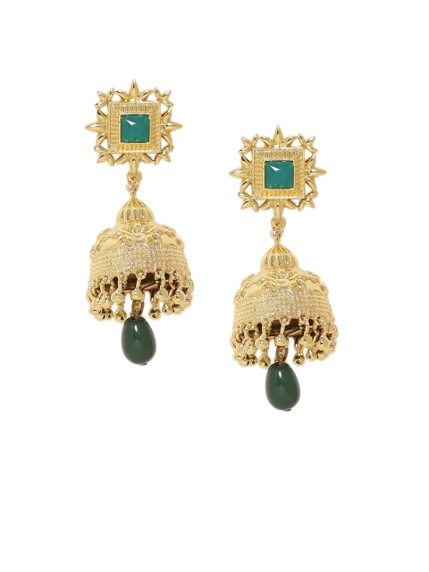 

Voylla Gold-Plated & Green Dome Shaped Jhumkas