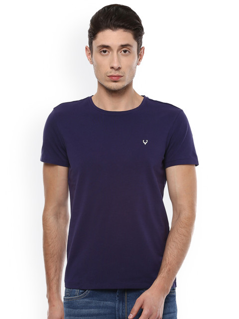 

Solly Jeans Co. Men Navy Blue Solid Slim Fit Round Neck T-shirt
