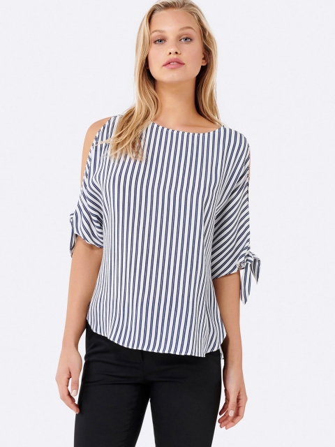 

Forever New Women Navy Blue & Off-White Striped Top