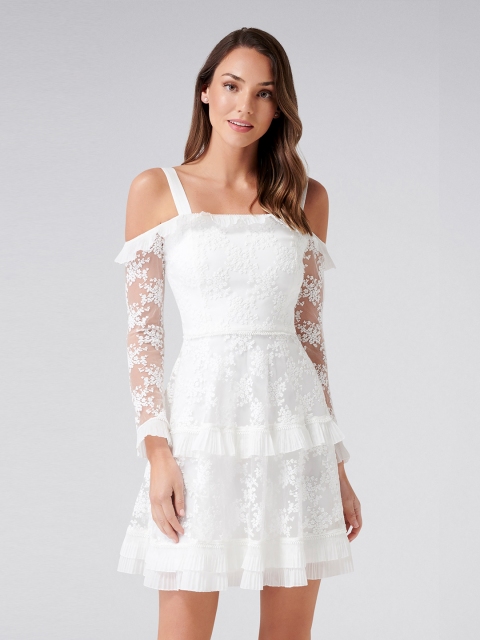 

Forever New Women White Self Design Fit and Flare Dress